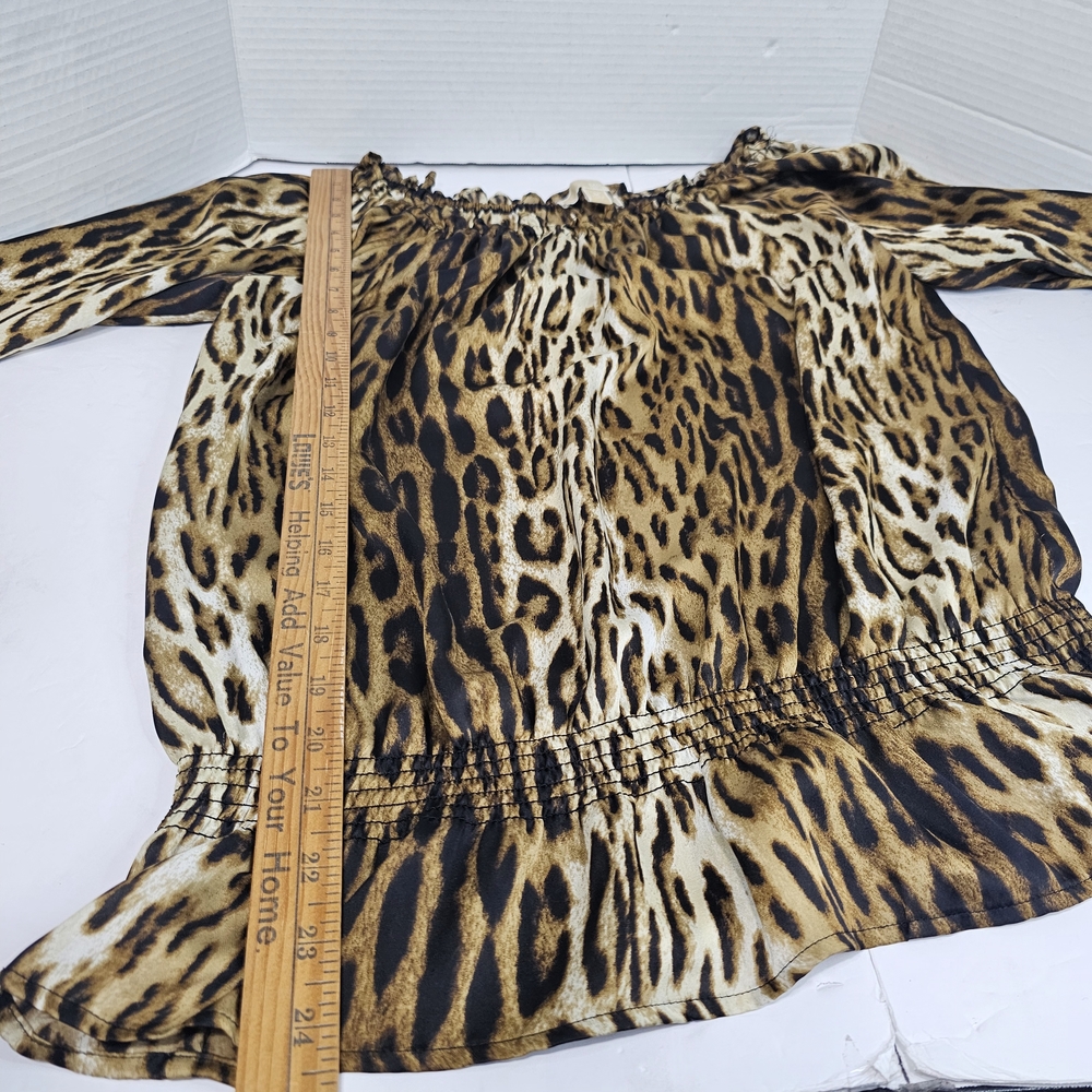 Michael Kors Blouse-Womens Medium-Leopard/Cheetah Print Top-Stretch Animal Print - Picture 9 of 12